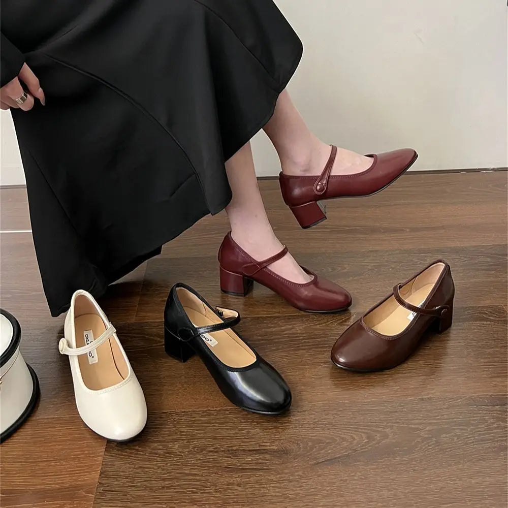 Advbridge Fashion Women Pumps Cute Round Toe Belt Buckle Black White Brown Red Autumn Spring Party Pumps Shoes Woman Mary Janes Size 35-39 Advbridge Fashion Women Pumps Cute Round Toe Belt Buckle Black White Brown Red Autumn Spring Party Pumps Shoes Woman Mary Janes Size 35-39