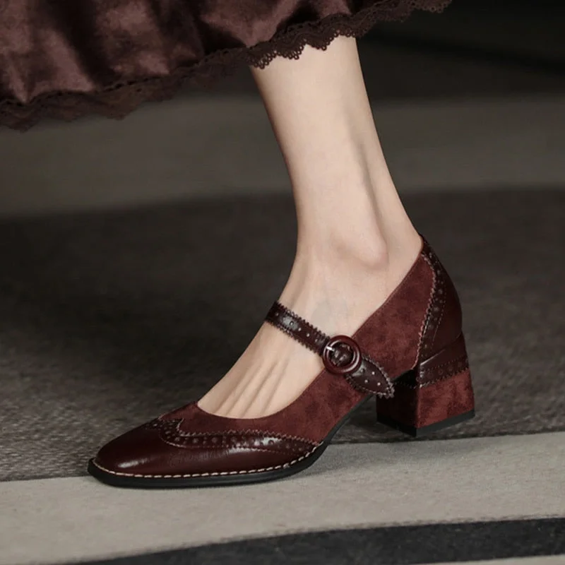 Advbridge Genuine Leather Mary Jane Women's Shoes Fashion Retro Buckle Shallow Pumps Square Toe Thick Heel Handmade Shoes Woman Size 34-40 Advbridge Genuine Leather Mary Jane Women's Shoes Fashion Retro Buckle Shallow Pumps Square Toe Thick Heel Handmade Shoes Woman Size 34-40