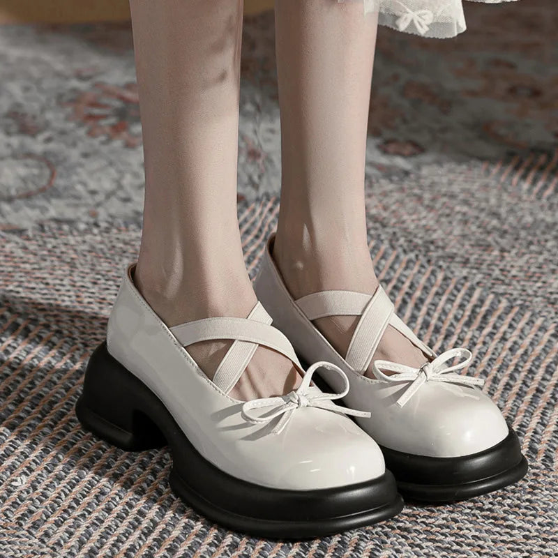 Advbridge Girls Sweet Bow Mary Jane Shoes for Women Women's New Thick Soled Platform Pumps High Heels Cross Tie Ballet Style Shoes Advbridge Girls Sweet Bow Mary Jane Shoes for Women Women's New Thick Soled Platform Pumps High Heels Cross Tie Ballet Style Shoes