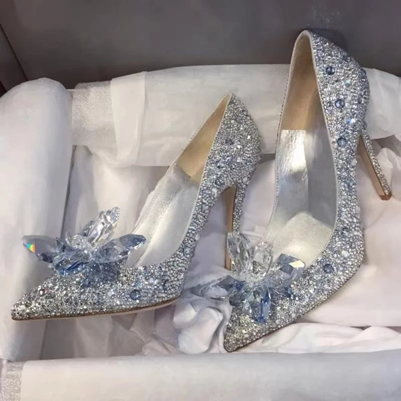 Advbridge High Heels Shoes Women Pumps Pointed toe Woman Crystal Wedding Shoes Zapatos Mujer Slip-on Bride Dress Shoes