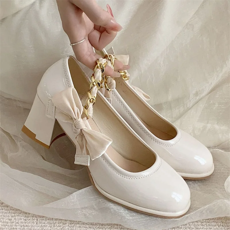 Advbridge Leather Mary Janes Shoes Women Platform Butterfly Knot Decorate Ladies High Heels Shoes Pumps Woman Elegant Retro White New Advbridge Leather Mary Janes Shoes Women Platform Butterfly Knot Decorate Ladies High Heels Shoes Pumps Woman Elegant Retro White New