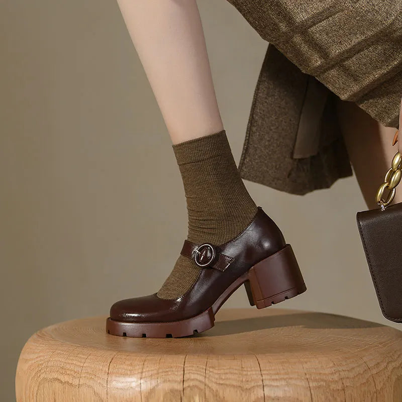 Advbridge New Cow Leather Mary Jane Women's Shoes LEISURE Buckle Platform Shoes Shallow Pumps Round Toe Shoes Woman Zapatos De Mujer Advbridge New Cow Leather Mary Jane Women's Shoes LEISURE Buckle Platform Shoes Shallow Pumps Round Toe Shoes Woman Zapatos De Mujer