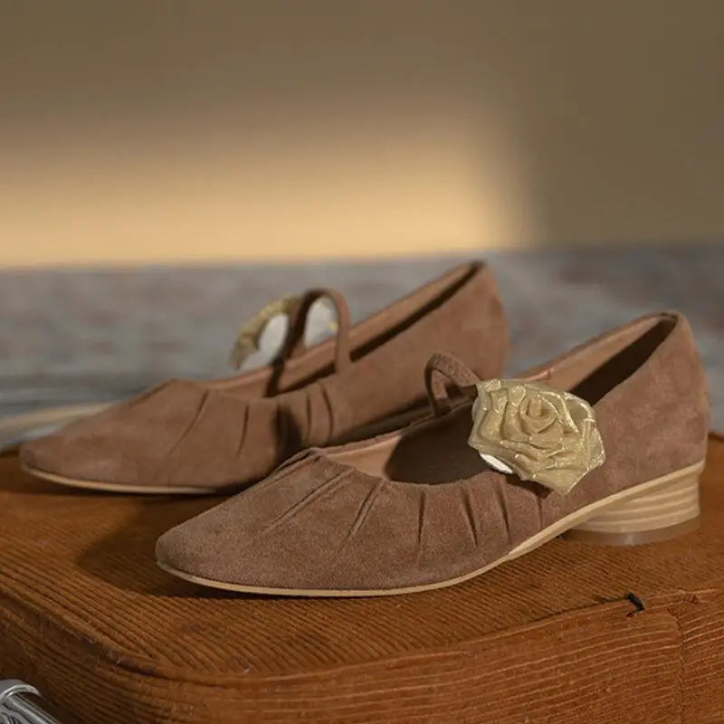 Advbridge - New Spring Retro Suede Mary Jane Low Heel Shoes Women Shallow Square Toe Chinese Style Floral Buckle Pleated Shoes Ladies Pumps Advbridge - New Spring Retro Suede Mary Jane Low Heel Shoes Women Shallow Square Toe Chinese Style Floral Buckle Pleated Shoes Ladies Pumps