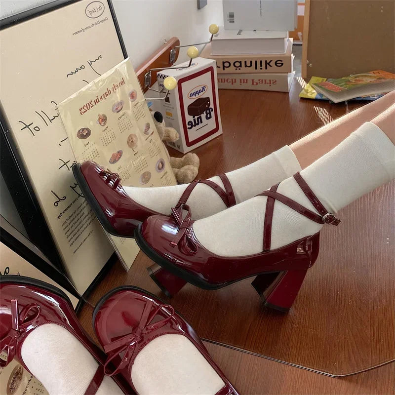 Advbridge Red Mary Jane Women Pumps Thick High Heels Shoes Female Lolita Square Toe Shoes Spring Fashion Party Leather Woman Shoes New Advbridge Red Mary Jane Women Pumps Thick High Heels Shoes Female Lolita Square Toe Shoes Spring Fashion Party Leather Woman Shoes New