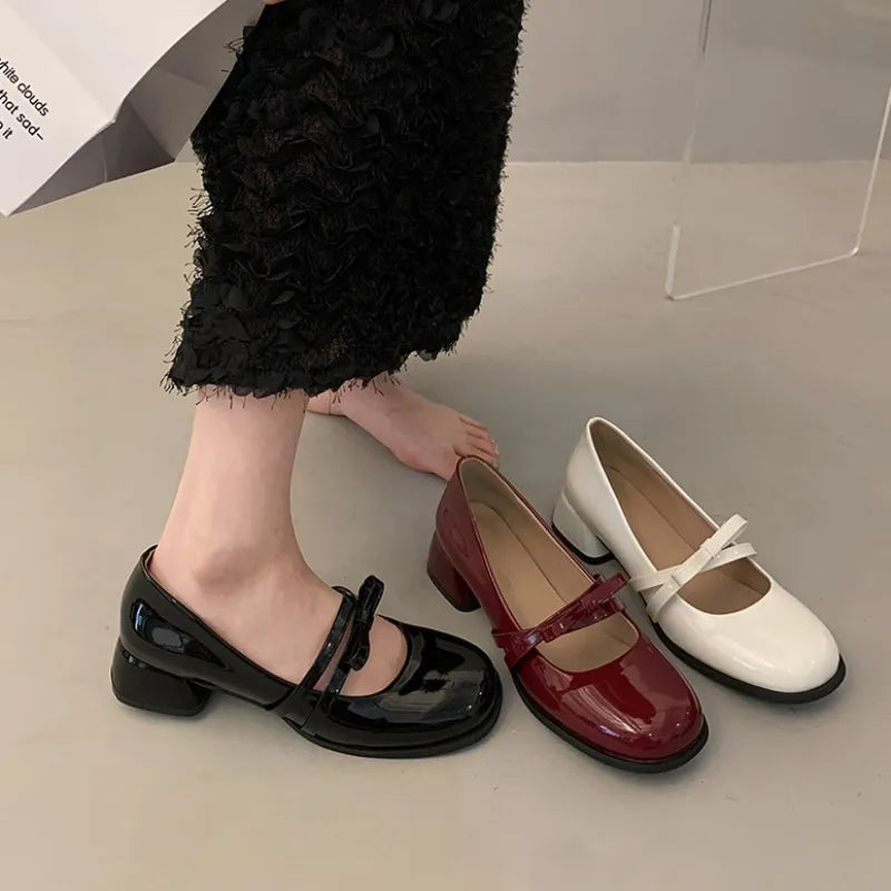 Advbridge Red Vintage High Heeled Leather Shoes Women New Spring Summer Thick Heel Mary Jane Pumps Elegant Woman Shoes with Low Heels Advbridge Red Vintage High Heeled Leather Shoes Women New Spring Summer Thick Heel Mary Jane Pumps Elegant Woman Shoes with Low Heels