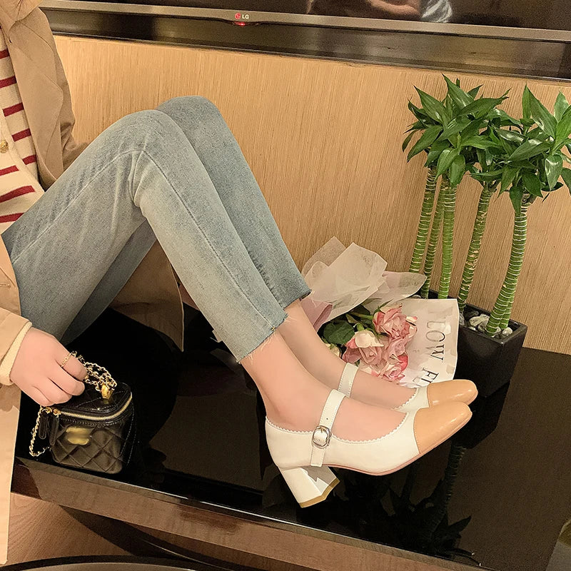 Advbridge spring women pumps natural leather 22-24.5cm length sheepskin+pigskin full leather round toe mixed colors Mary Jane shoes Advbridge spring women pumps natural leather 22-24.5cm length sheepskin+pigskin full leather round toe mixed colors Mary Jane shoes