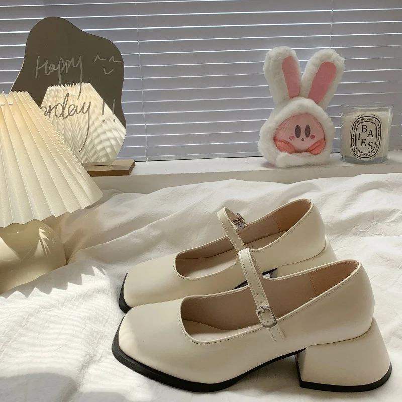 Advbridge Square Toe Block Heels For Women Pumps Increasing Height Comfortable High-Heeled Shoes Mary Jane Basketball Platform Sandal