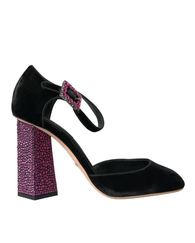 Dolce & Gabbana Strass Crystal Mary Janes Shoes in  Velvet