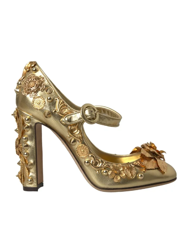 Dolce & Gabbana Crystal Embellished Leather Mary Janes Pumps