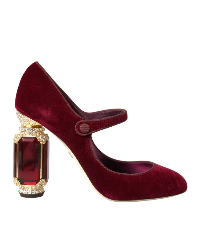 Dolce & Gabbana Velvet Gold Crystal Mary Jane Heels
