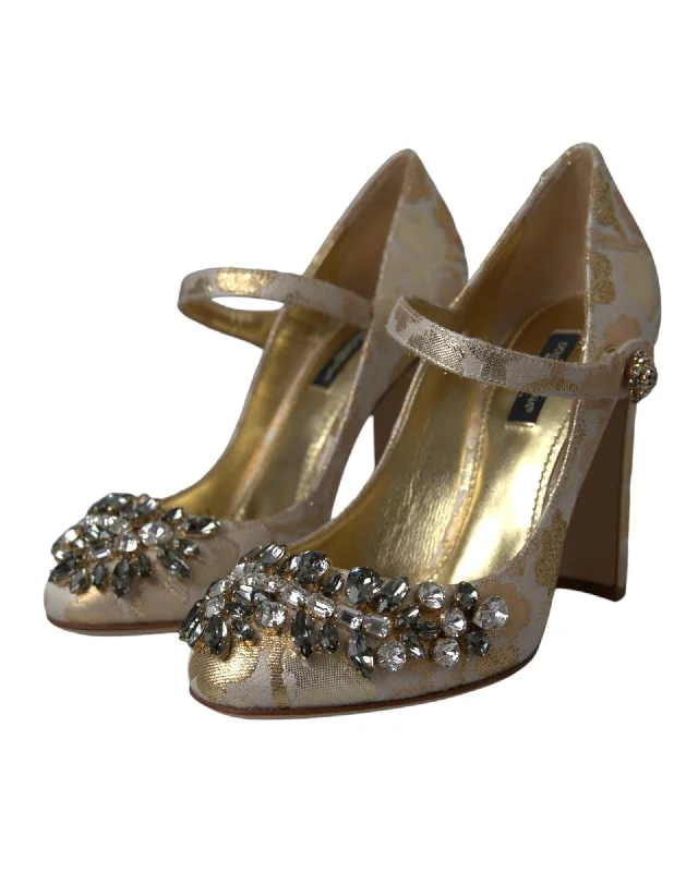 Dolce & Gabbana Jacquard Crystal Mary Janes Pumps Shoes