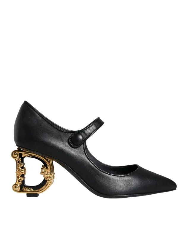 Dolce & Gabbana Leather Logo Heels Mary Jane Pumps