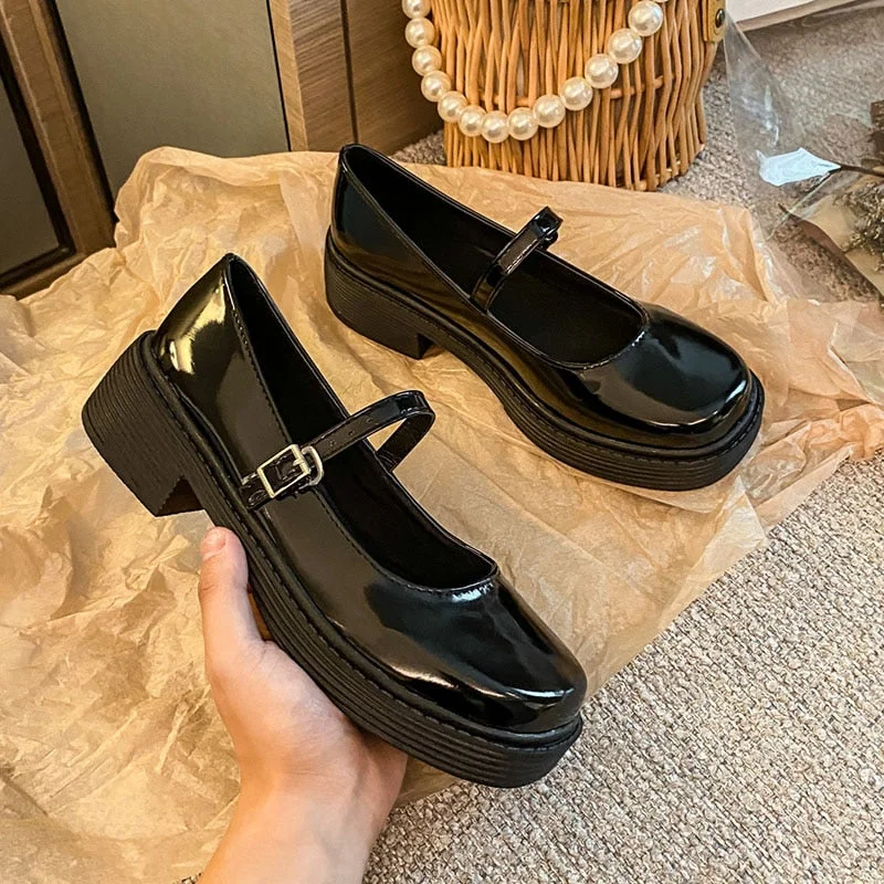 Advbridge Fashion Patent Leather Med Heels Pumps Women Ankle Strap Square Heel Mary Janes Shoes Woman Spring High Quality Pu Leather Shoes Advbridge Fashion Patent Leather Med Heels Pumps Women Ankle Strap Square Heel Mary Janes Shoes Woman Spring High Quality Pu Leather Shoes