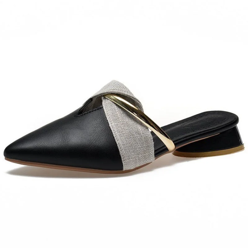Lazy Muller Shoes New Casual Net Red Metal Pointed Thick Heel Wear Baotou Half Slippers Women Lazy Muller Shoes New Casual Net Red Metal Pointed Thick Heel Wear Baotou Half Slippers Women