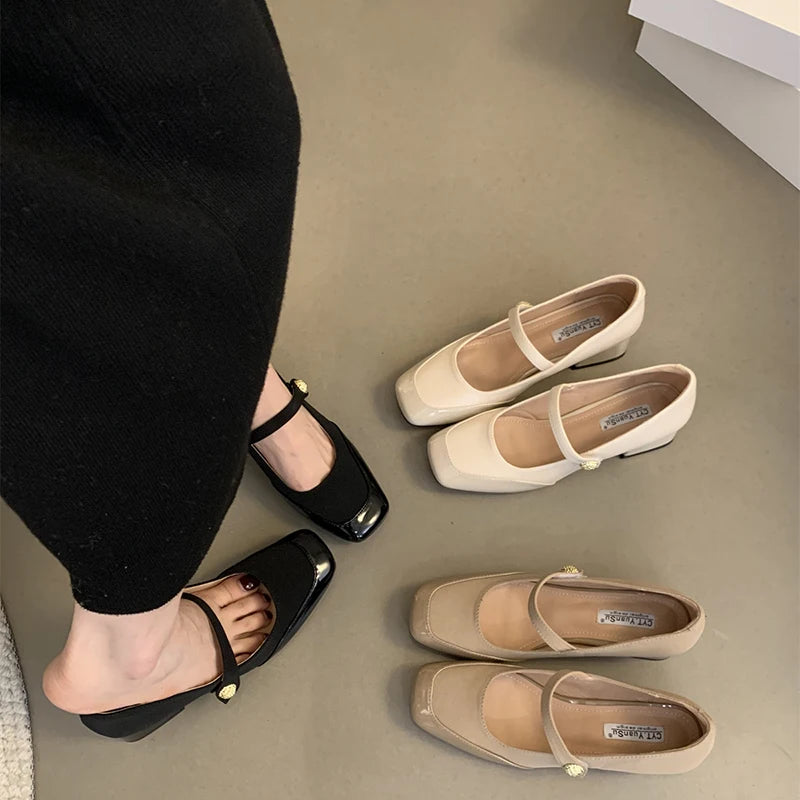 Sohiwoo 2024 Spring Women Leather Pumps Shoes Fashion Square Toe Shallow Mary Jane Shoes Ladies Elegant Thick Heel Single Shoes Sohiwoo 2024 Spring Women Leather Pumps Shoes Fashion Square Toe Shallow Mary Jane Shoes Ladies Elegant Thick Heel Single Shoes