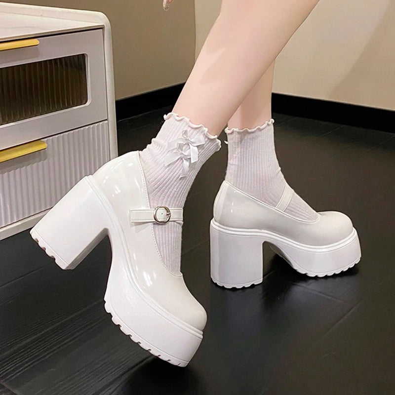 Sohiwoo Fashion White Platform Pumps for Women Super High Heels Buckle Strap Mary Jane Shoes Woman Goth Thick Heeled Party Shoes Ladies Sohiwoo Fashion White Platform Pumps for Women Super High Heels Buckle Strap Mary Jane Shoes Woman Goth Thick Heeled Party Shoes Ladies