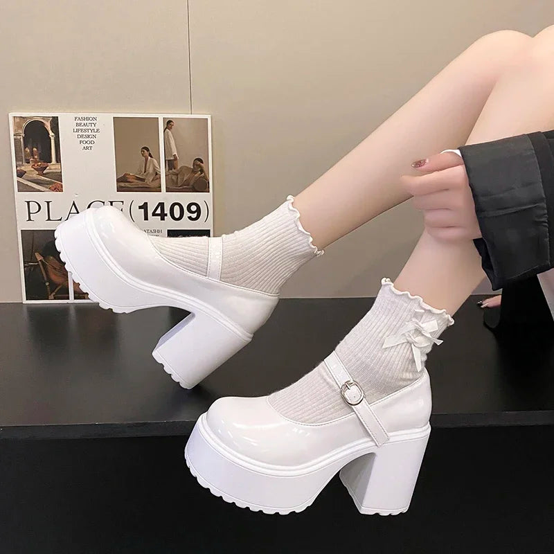 Sohiwoo Fashion White Platform Pumps for Women Super High Heels Buckle Strap Mary Jane Shoes Woman Goth Thick Heeled Party Shoes Ladies Sohiwoo Fashion White Platform Pumps for Women Super High Heels Buckle Strap Mary Jane Shoes Woman Goth Thick Heeled Party Shoes Ladies