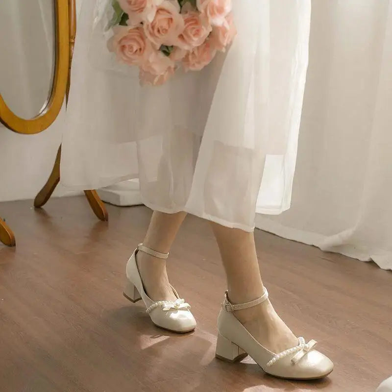 Sohiwoo Ladies Summer Footwear with Bow Shoes for Women 2024 Japanese Style Lolita Mary Jane Square Toe Gothic Pearl Medium Heels 39 A E Sohiwoo Ladies Summer Footwear with Bow Shoes for Women 2024 Japanese Style Lolita Mary Jane Square Toe Gothic Pearl Medium Heels 39 A E