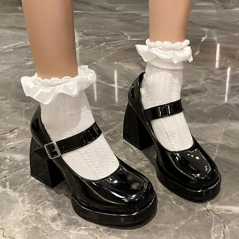 Sohiwoo Patent Leather Platform Pumps Women Elegant Square Heels Mary Jane Shoes Woman Ankle Buckle High Heeled Shoes Female Sohiwoo Patent Leather Platform Pumps Women Elegant Square Heels Mary Jane Shoes Woman Ankle Buckle High Heeled Shoes Female