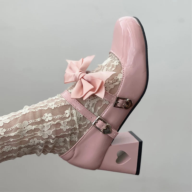 Sohiwoo Pink Mary Jane Lolita Shoes Women Autumn Y2K Patent Leather Low Heels Pumps Woman Silk Bowtie Ankle Straps Party Shoes Sohiwoo Pink Mary Jane Lolita Shoes Women Autumn Y2K Patent Leather Low Heels Pumps Woman Silk Bowtie Ankle Straps Party Shoes