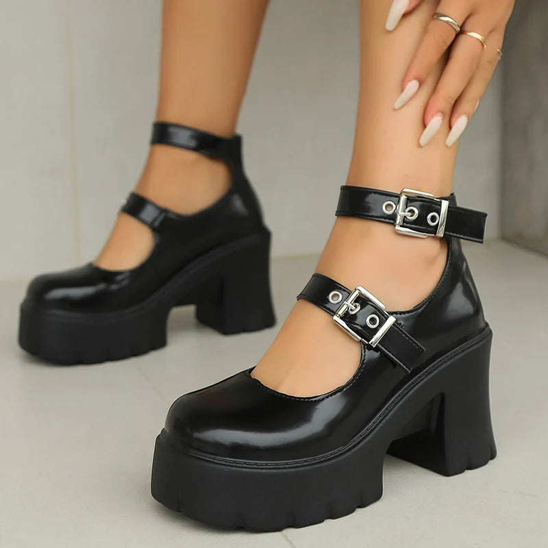 Sohiwoo Punk Chunky High Heels Pumps Women 2024 Fashion Double Buckle Platfprm Mary Jane Shoes Woman Pu Leather Cosplay Lolita Shoes Sohiwoo Punk Chunky High Heels Pumps Women 2024 Fashion Double Buckle Platfprm Mary Jane Shoes Woman Pu Leather Cosplay Lolita Shoes