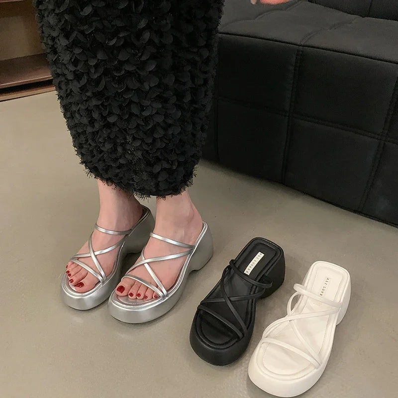 Sohiwoo Summer Chunky Woman Slippers Fashion Narrow Band Platform Thick Heel Ladies Casual Outdoor Beach Shoes Sohiwoo Summer Chunky Woman Slippers Fashion Narrow Band Platform Thick Heel Ladies Casual Outdoor Beach Shoes