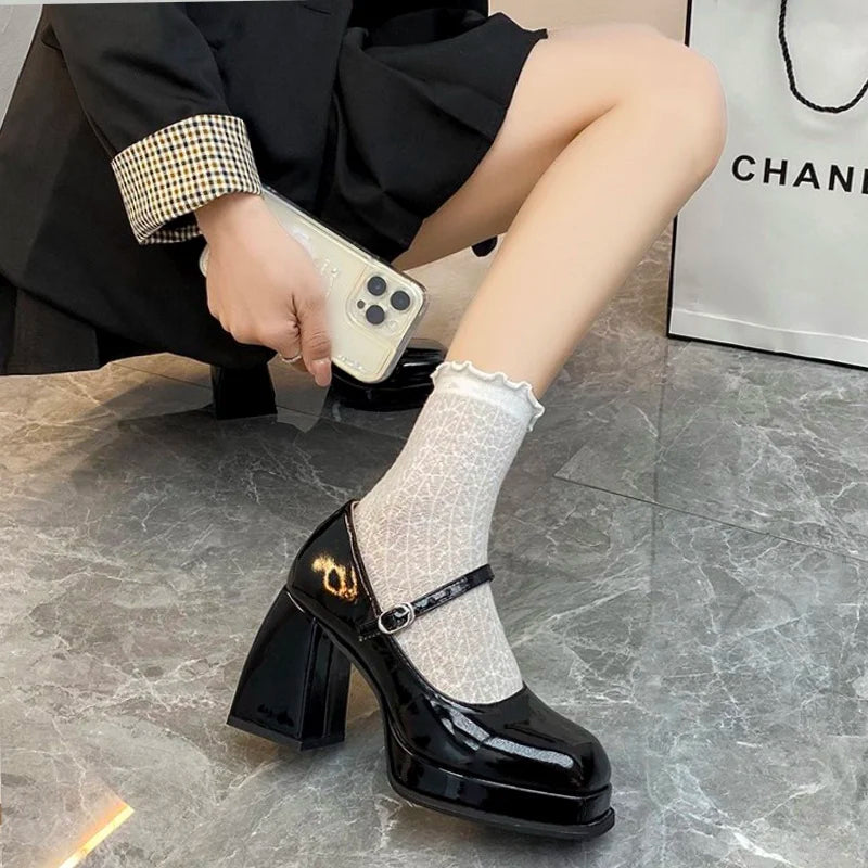 Sohiwoo Summer New Solid Color Simple High Heels Versatile Thick Heels Comfortable Shopping Casual Mary Jane High Heels Sohiwoo Summer New Solid Color Simple High Heels Versatile Thick Heels Comfortable Shopping Casual Mary Jane High Heels