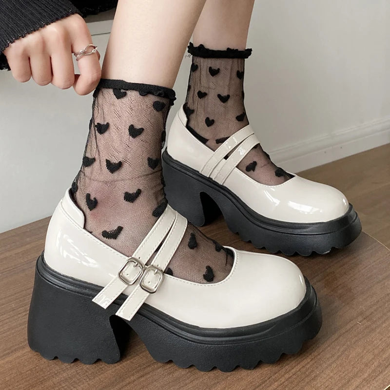Sohiwoo Thick Heels Chunky Platform Mary Jane Shoes Women Autumn Ankle Strap Lolita Shoes Woman Patent Leather High Heels Pumps Sohiwoo Thick Heels Chunky Platform Mary Jane Shoes Women Autumn Ankle Strap Lolita Shoes Woman Patent Leather High Heels Pumps