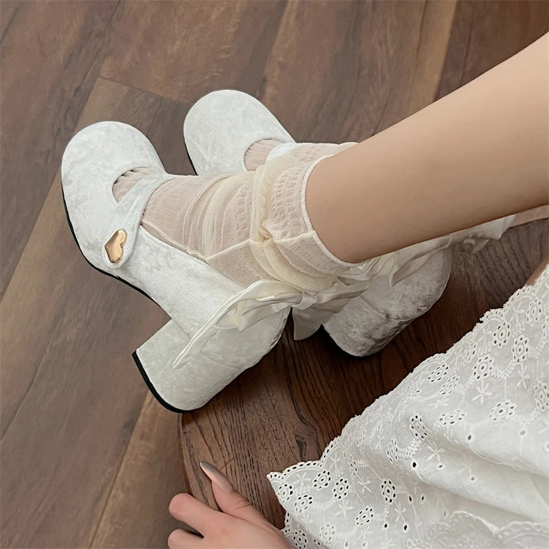 Sohiwoo Trendy Elegant Bowknot Girls Mary Jane Shoes Buckle Single Shoes College Style Footwear High Heel Pumps Thick Heel Shoes Sohiwoo Trendy Elegant Bowknot Girls Mary Jane Shoes Buckle Single Shoes College Style Footwear High Heel Pumps Thick Heel Shoes