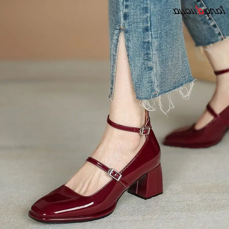 Sohiwoo Women heels Shoes Mary Jane Shoes Woman Pumps Patent Leather High Heels Dress Shoes Red Wedding Shoes Spring Double Buckle Sohiwoo Women heels Shoes Mary Jane Shoes Woman Pumps Patent Leather High Heels Dress Shoes Red Wedding Shoes Spring Double Buckle