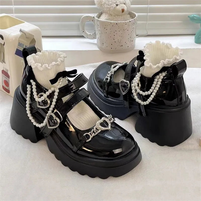 Sohiwoo Women's Punk Platform Pumps New Metal Chain Mary Jane Lolita Shoes Woman Japanese Patent Leather High Heels Gothic Shoes Sohiwoo Women's Punk Platform Pumps New Metal Chain Mary Jane Lolita Shoes Woman Japanese Patent Leather High Heels Gothic Shoes