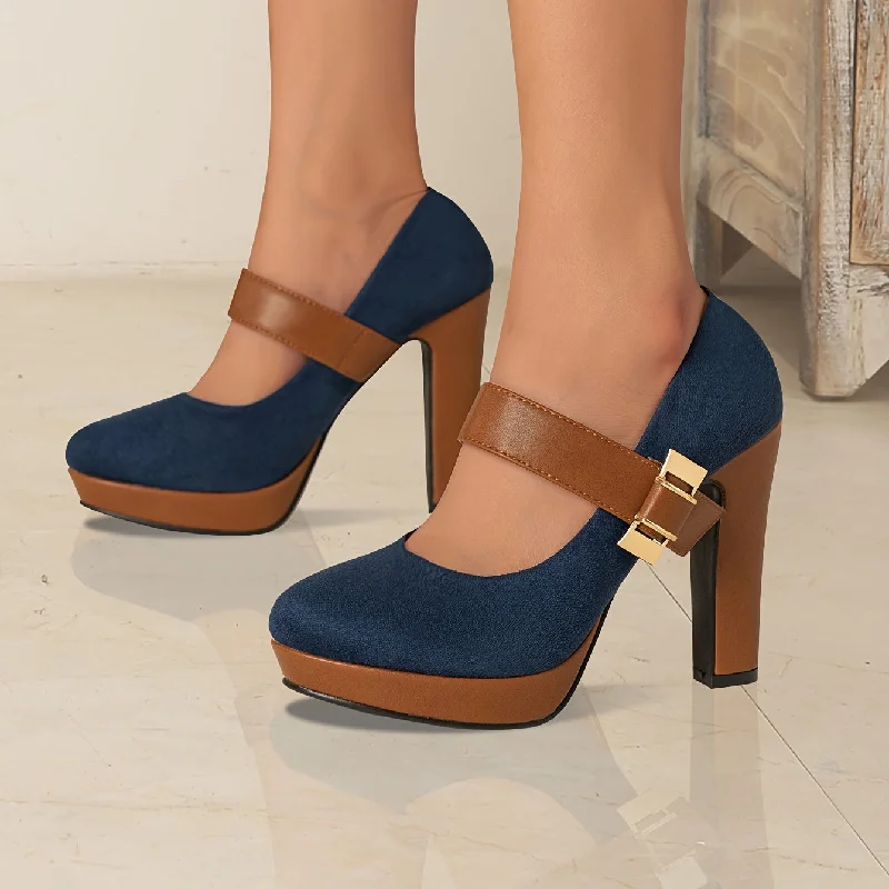 Women's Retro Style Round Toe High Heeled Mary Jane PumpsBuckle Platform Block Heel Shoes Women's Retro Style Round Toe High Heeled Mary Jane PumpsBuckle Platform Block Heel Shoes