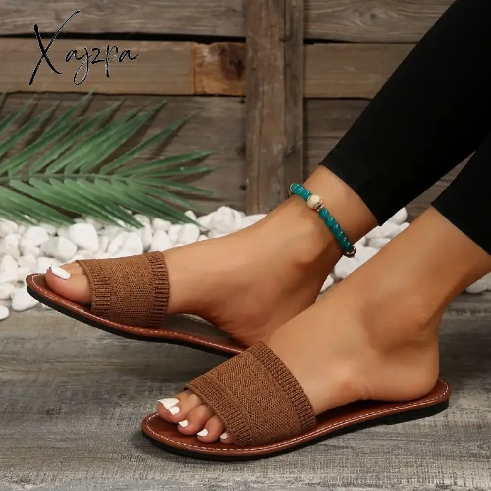 2024 Summer Luxury Sandals Women's Fashion Flat Slippers Brown Designer Open Toe Non-Slip Outdoor Slippers Women's Beach Shoes