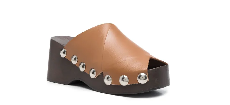 Ganni Women's Stud Detail Open Toe Wedges Clogs Mules