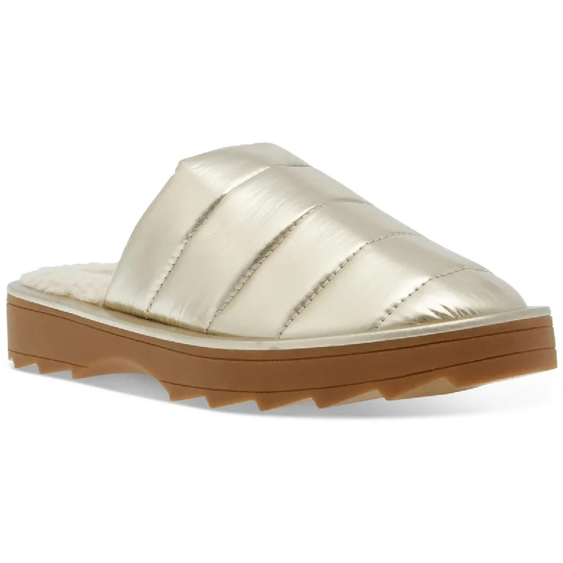 Womens Quilted Faux Fur Lined Slide Slippers