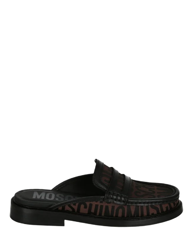 Moschino Womens Logo Jacquard Loafer Mules
