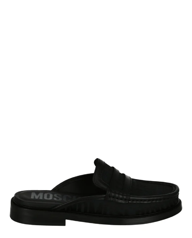 Moschino Womens Logo Jacquard Loafer Mules