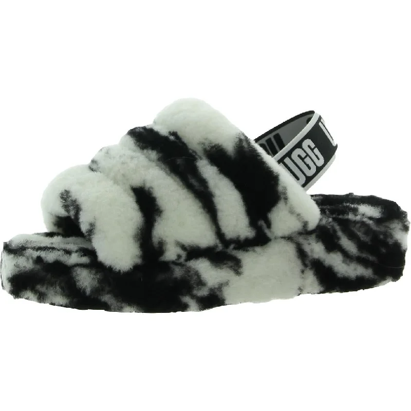Fluff Yeah Womens Lambs Wool Platform Slide Slippers