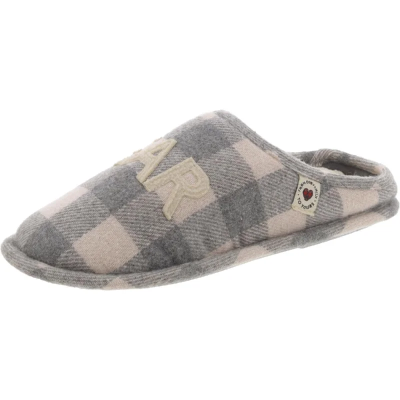 Womens Plaid Faux Fur Lined Slide Slippers