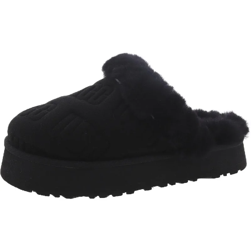 Womens Faux Fur Flatform Slide Slippers