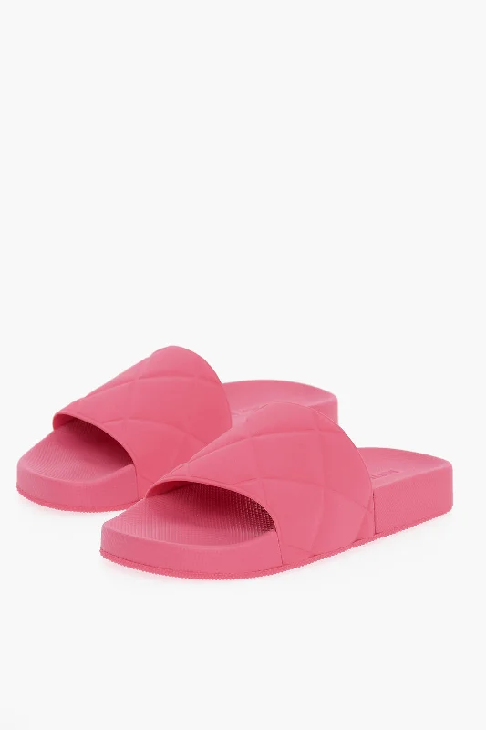 Bottega Veneta Matt Rubber Sliders With Intreccio Motif