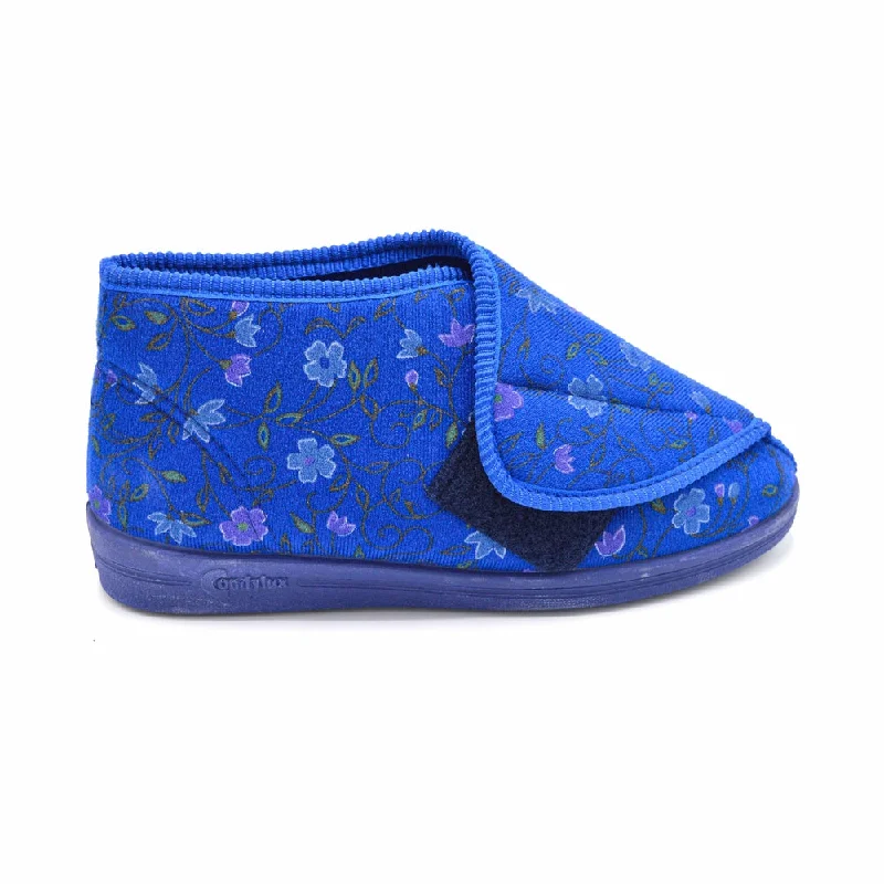Comfylux Andrea- Ladies Extra Wide Velcro Slipper -  Blue 4E Fitting