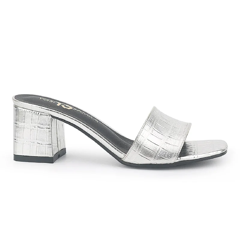 Danielle Heeled Slide in Silver Croc Print