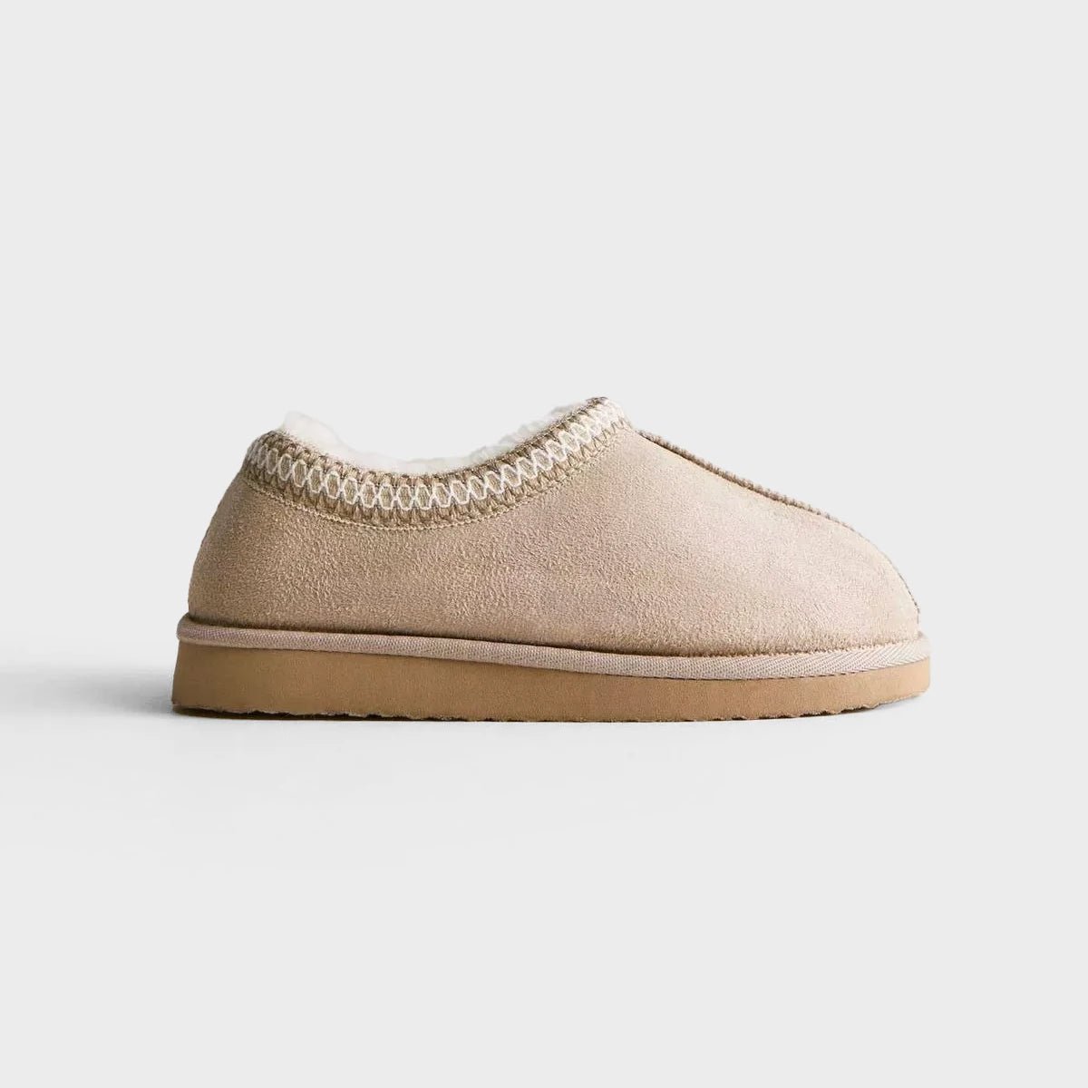 Ex store Ecru Faux Fur Lined Abstract Trim Slippers