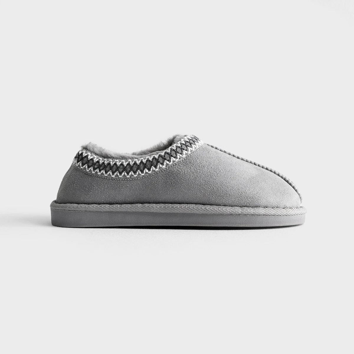 Ex store Grey Faux Fur Lined Abstract Trim Slippers