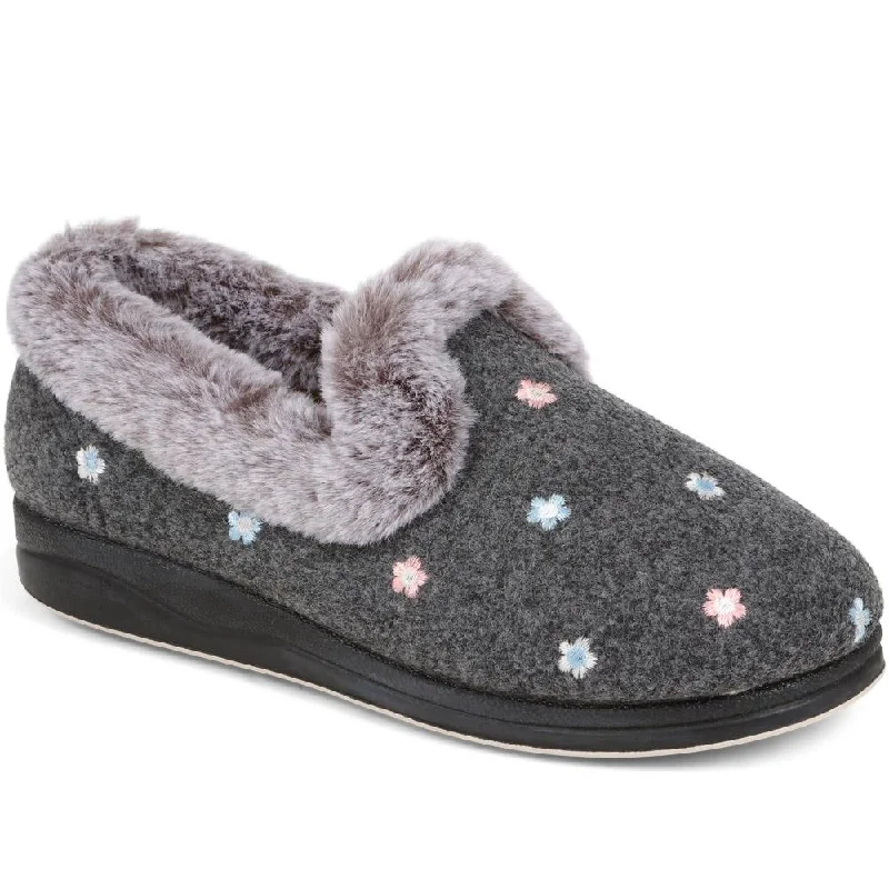 Floral Faux Fur Slippers - QING38012 / 324 190
