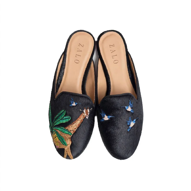 Giraffe Calf Hair Mule In Black