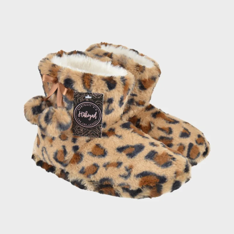 Ladies Plush Leopard Bootie Slipper