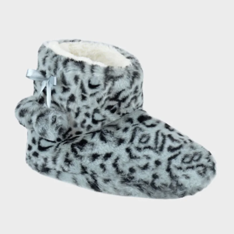 Ladies Plush Leopard Bootie Slipper