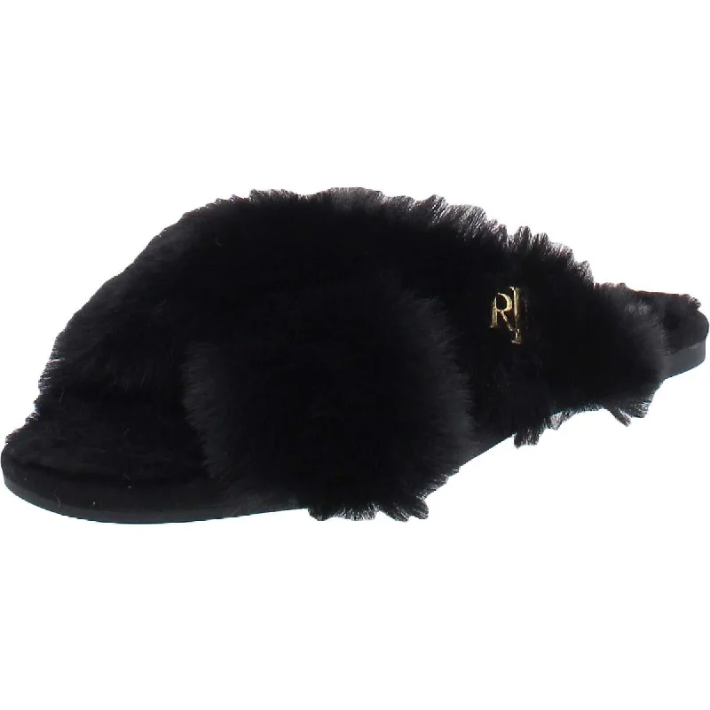 Lauren Ralph Lauren Womens Sydni Faux Fur Slip On Slide Slippers